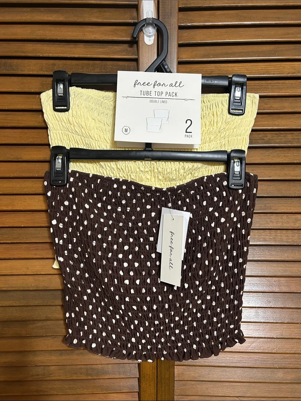 NWT Free For All Qty 2 - 1 Yellow and 1 Brown & White Elastic Tube Tops Size M